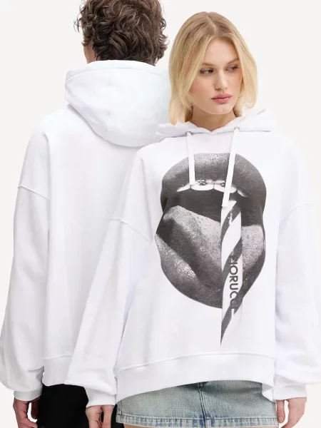 Fiorucci hanorac de Mouth Print Relaxed Fit Hoodie cu glugă cu imprimeu alb