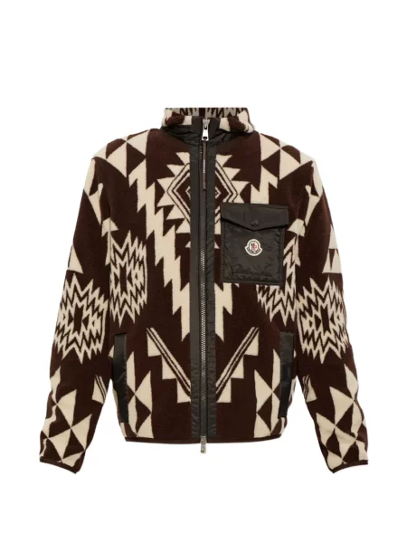 Pulover Moncler din fleece cu imprimeu geometric maro