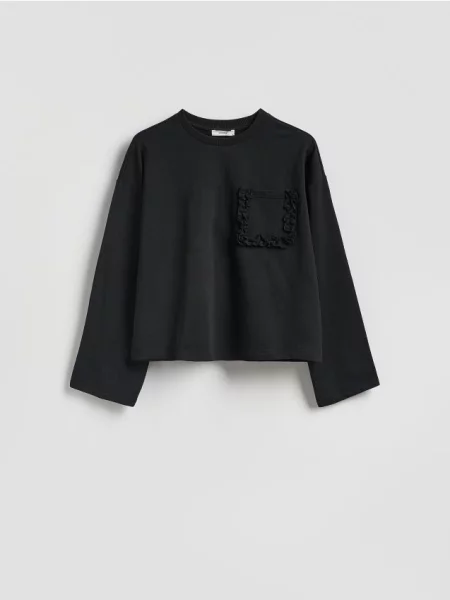 Reserved Longsleeve z kieszonką czarny