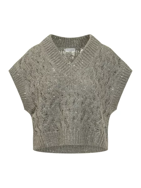 Sweter Brunello Cucinelli z cekinami szary