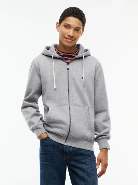 TOMMY HILFIGER Tepláková bunda ESSENTIAL' sivá