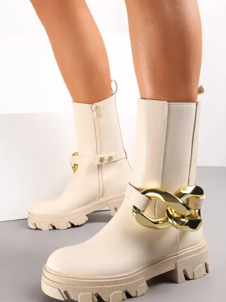 Botine Chunky cu Lanț Retrona bej