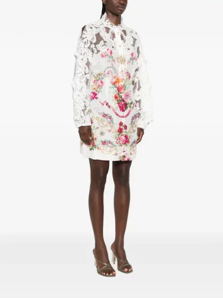 Rochie mini Camilla cu model floral cu imagine din dantelă alb