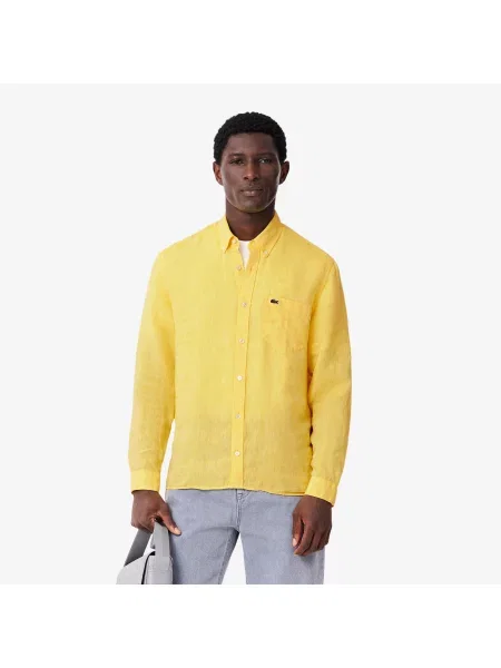Lacoste Lniana Koszula Lacoste żółta