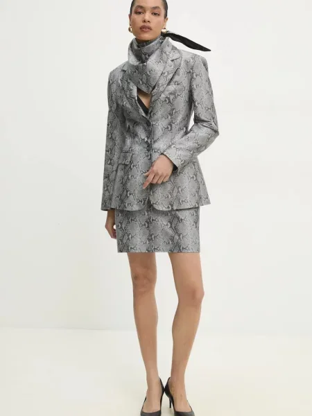 Answear Lab marynarka skórzana jednorzędowa wzorzysta szary