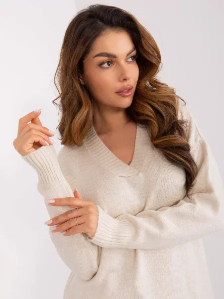 Pulover Fashionhunters tricotate bej