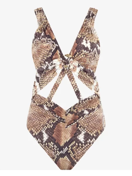 Costum de baie Roberto Cavalli cu imagine cu model piele de șarpe maro