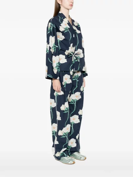 Koszula Kenzo w kwiatki z nadrukiem z dekoltem w serek niebieska