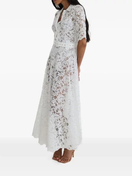 Cu centură rochie maxi Moos Studio cu model floral din dantelă alb