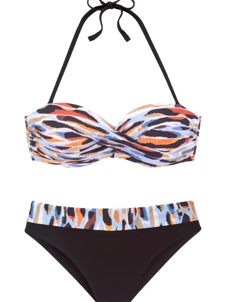 LASCANA Costum de baie două piese albastru fumuriu / castaniu / portocaliu negru