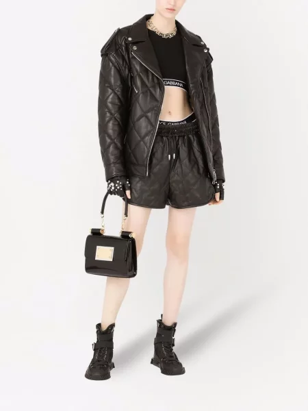 Pantaloni scurți Dolce & Gabbana din piele negru