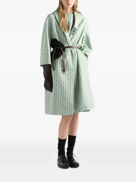 Palton Prada cu model floral din jacard verde