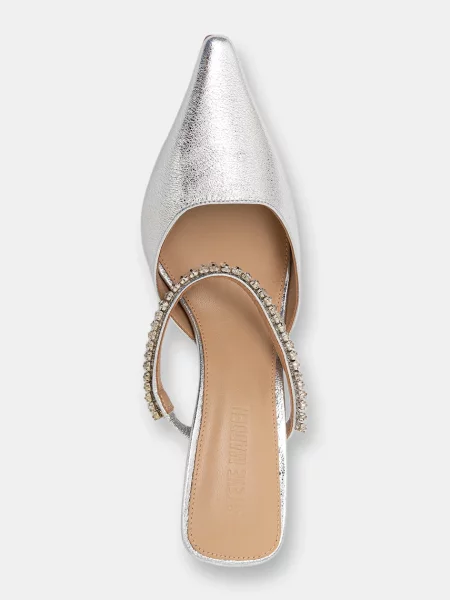 Кожаные шлепанцы Steve Madden на шпильке серебряные
