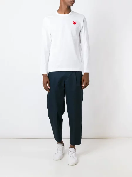 Siuvinėtas marškinėliai Comme Des Garçons Play su širdelėmis balta