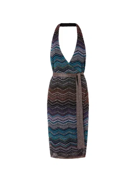 Rochie midi Missoni până la genunchi cu gât halter de costum albastru