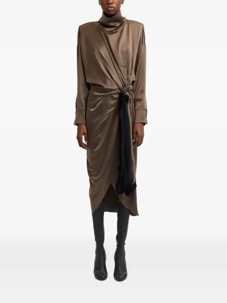 Rochie midi 16arlington de mătase maro