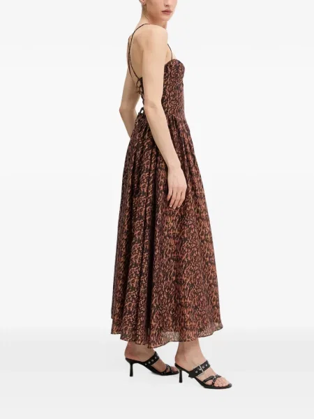 Rochie midi Bardot cu șireturi cu imagine cu model leopard maro