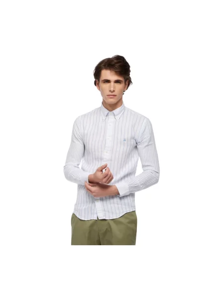 Lniana koszula Brooks Brothers niebieska