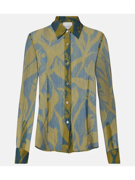 Cămașă Dries Van Noten de mătase cu imagine verde