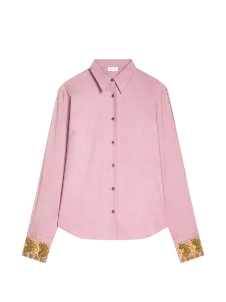 Cămașă Dries Van Noten cu broderie din poplin roz