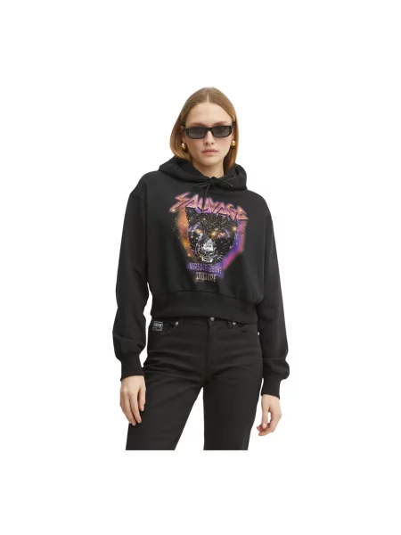 Versace Jeans Couture bluza z kapturem z nadrukiem czarny