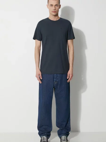 Fjallraven t-shirt Hemp Blend granatowy z aplikacją niebieska