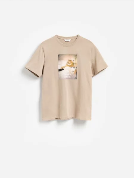 Reserved Tricou regular cu imprimeu bej