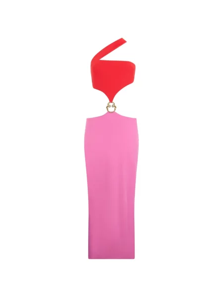 Rochie midi Roberto Cavalli până la genunchi cu un umăr gol de costum roz