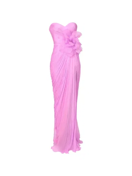 Rochie maxi Iris Serban cu model floral fără bretele de costum roz