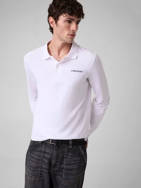 Tricou polo Guess Jeans alb