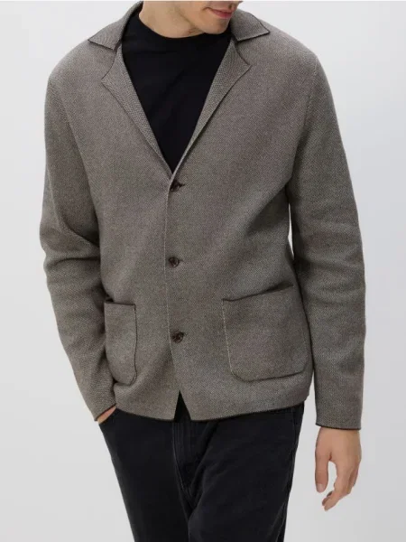 Reserved Kardigan z kołnierzem ciemnobrązowy