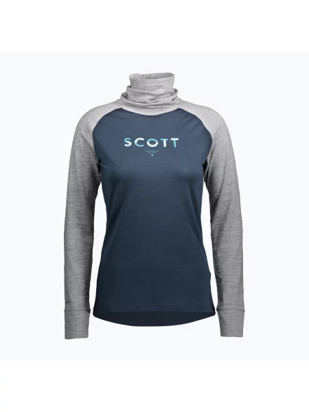 Termo tričko longsleeve SCOTT Defend Merino High Neck light grey melange/dark blue šedé