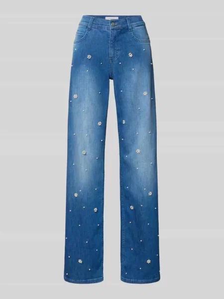 Jeansy o kroju wide fit z perełkami i dżetami Angels