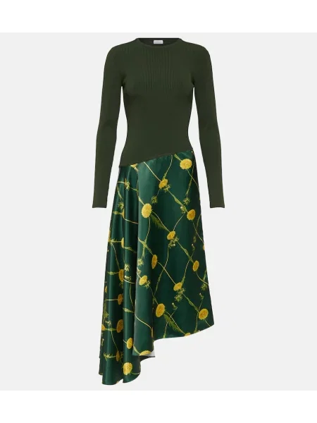 Rochie midi Burberry din satin cu imagine până la genunchi verde