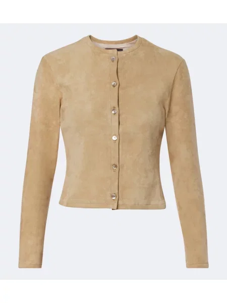 Cardigan Stouls din piele de căprioară bej
