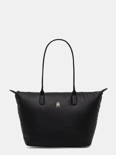 Shopperka Tommy Hilfiger bez fiszbin skórzana czarna