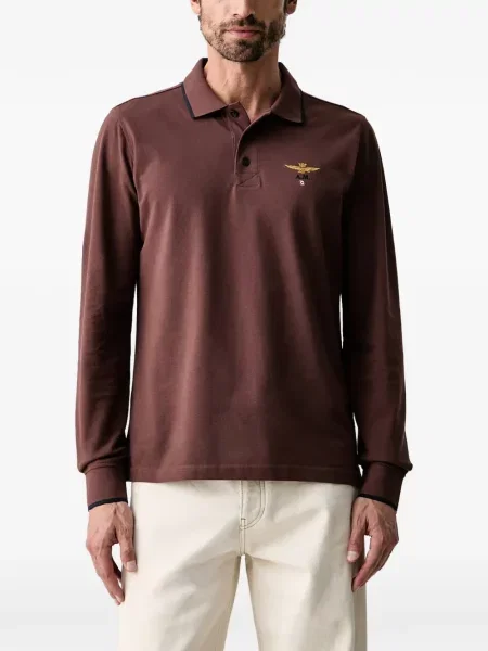 Lung tricou polo Aeronautica Militare cu autograf maro