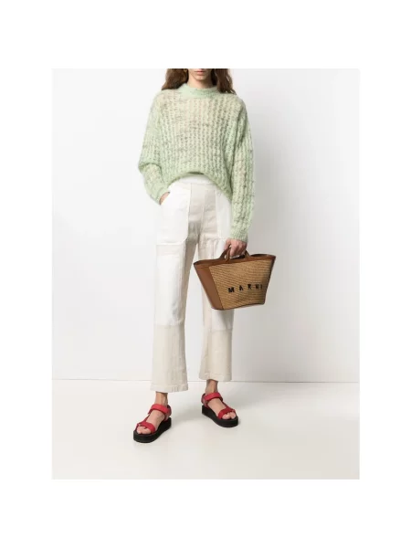 Shopperka Marni skórzana boho pleciona brązowa