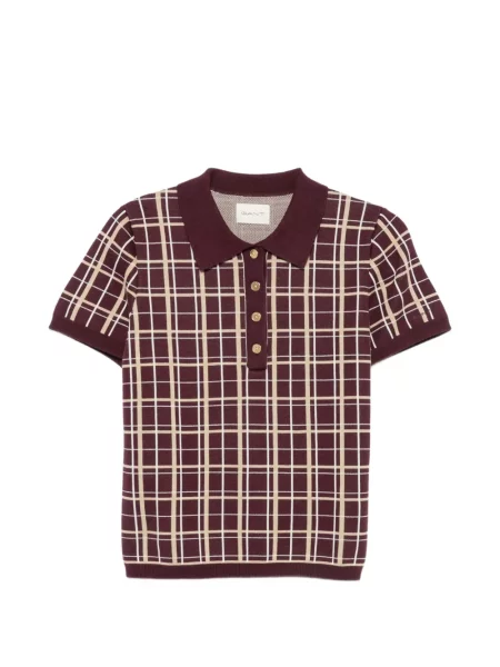Tricou polo Gant în carouri tricotate roșu