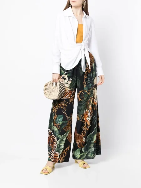 Pantaloni Camilla de mătase cu imagine negru