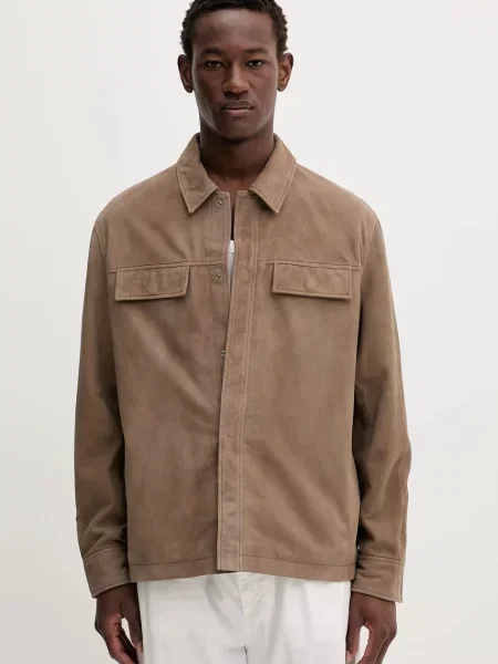 Calvin Klein geacă din piele întoarsă bej