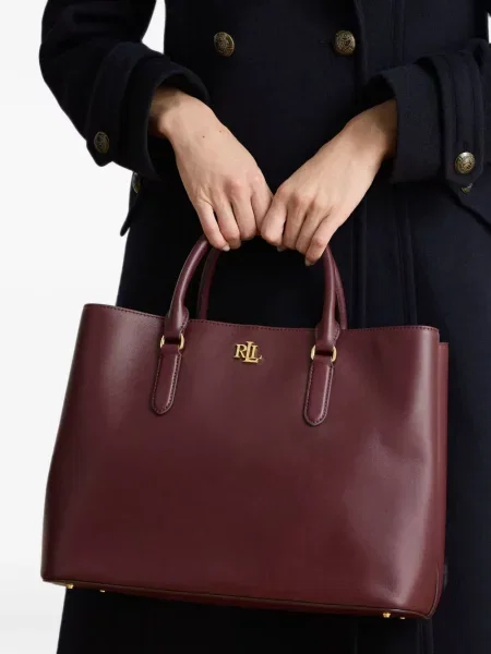 Кожена шопинг чанта Lauren Ralph Lauren с автограф червено