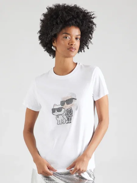Karl Lagerfeld Tricou Ikon bej / negru alb