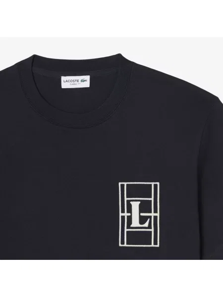 Lacoste Haftowana Koszulka Z Grubego Dżerseju czarny