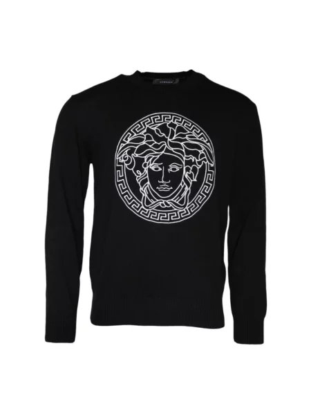 Haftowany sweter Versace czarny