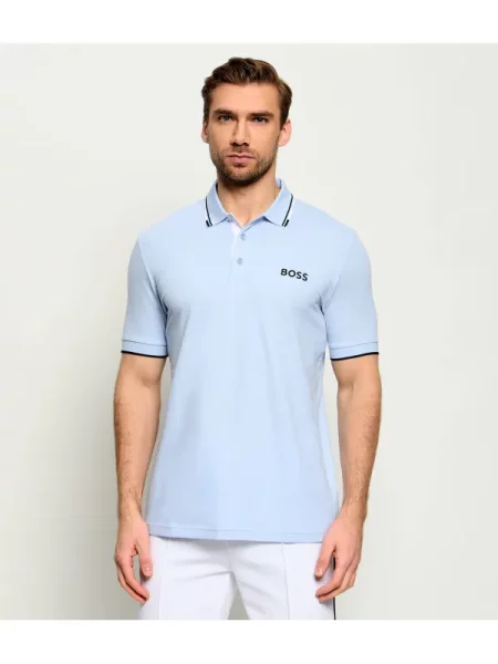 Tricou polo Boss Green stretch albastru