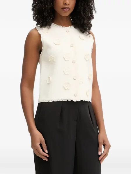 Cardigan Morgan cu model floral cu aplicații din dantelă alb
