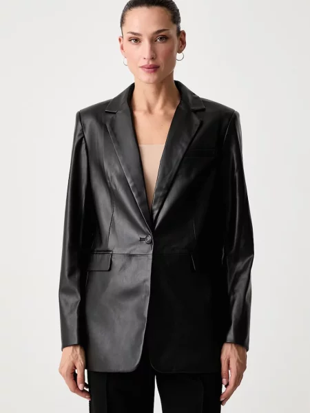 DKNY sacou cu un singur rând de pentru femei din imitație de piele negru