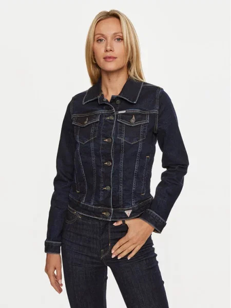 Guess Jeans kurtka jeansowa granatowy przejściowa czarna