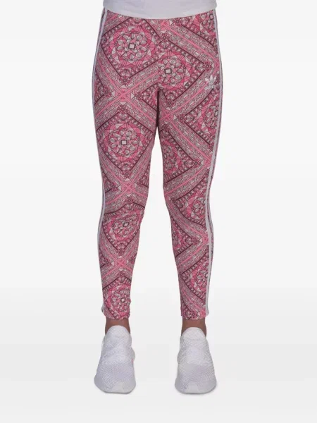 Legginsy Adidas do biegania z nadrukiem z dekoltem w serek czerwone